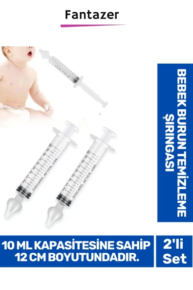 Premium Silikon Uçlu 10ml Kapasiteli 12 cm Uzunluk 2'li Bebek Burun Temizleme Şırıngası Aspiratörü