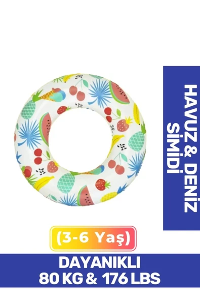 Özel Tasarım Dayanıklı 80 kg 176 lbs Çocuk 3-6 Yaş 61 Cm Meyve Desenli Deniz Havuz Simit