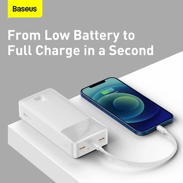 Baseus Bipow Dijital Ekranlı 20W 30.000 mAh Powerbank Beyaz - 2