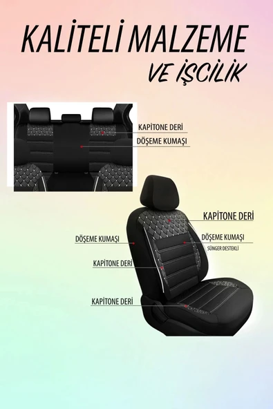 Safir Beyaz Tay Tüyü Seat Leon 1999-2006 Uyumlu Oto Koltuk Kılıfı - 6
