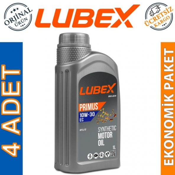 Lubex Primus EC 10W-30 1 Lt Yüksek Performanslı Motor Yağı (4 Adet)