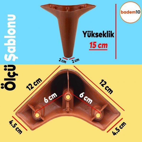 Aspen Lüks Mobilya Kanepe Sehpa TV Ünitesi Koltuk Ayağı 15 cm Kahverengi Ahşap Desenli Baza Ayak - 2