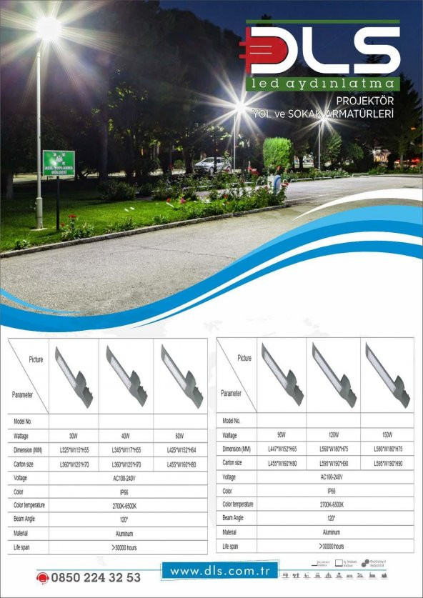 150W DLS Led  Sokak Armatür  Park Bahçe Çevre Site Aydınlatma Lambası - 6