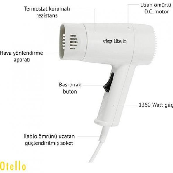 Etap EE183 Otello Duvara Monte Otel Tipi Saç Kurutma Makinesi - 3