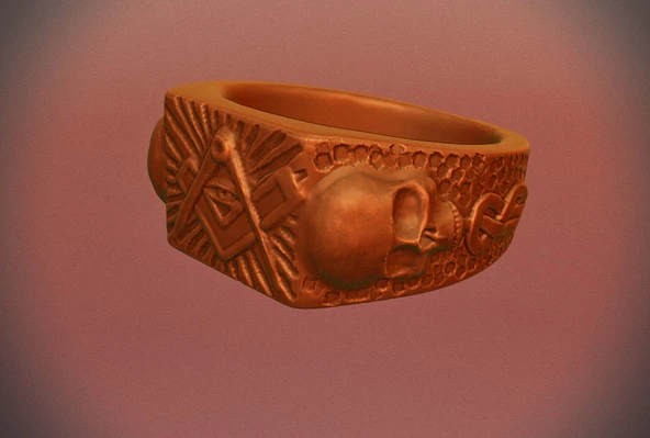 Byr Yüzük - Pusula ve Kafatası ile Kare (Plastik Aparattır!!!) 3D - Resim 5