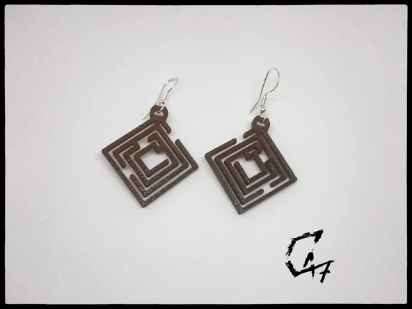 Byr Eşkenar Dörtgen Labirent Küpe (Plastik Aparattır!!!) 3D - 2