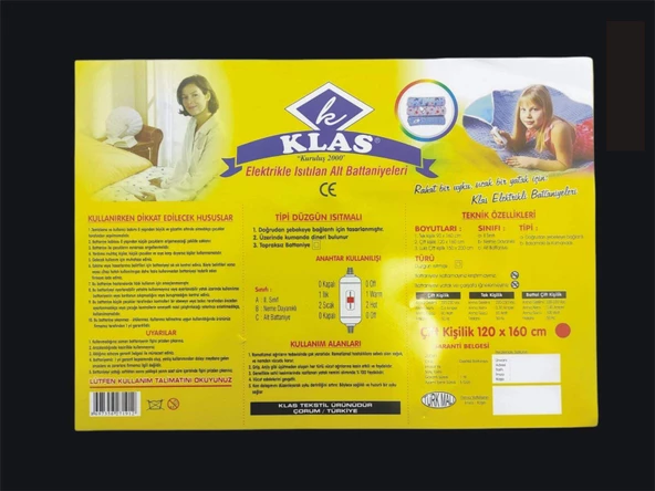 Klas Çift Kişilik Kumaş Elektrikli Battaniye Çok Renkli CE Belgeli 120x160 Ebat - 4