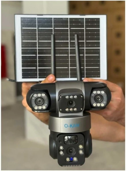 O-KAM-6060 4G SİM KARTLI Solar 6MP PTZ 3 LENS IP KAMERA