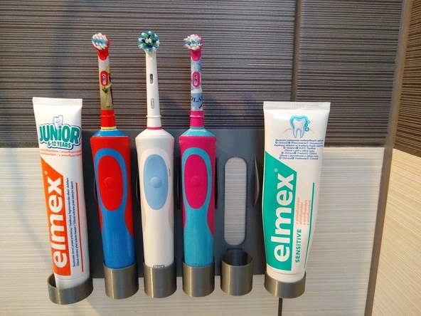 Aile duvara monte tutucu elektrikli diş fırçası Oral-B ve diş macunu (Plastik Aparattır!!!)