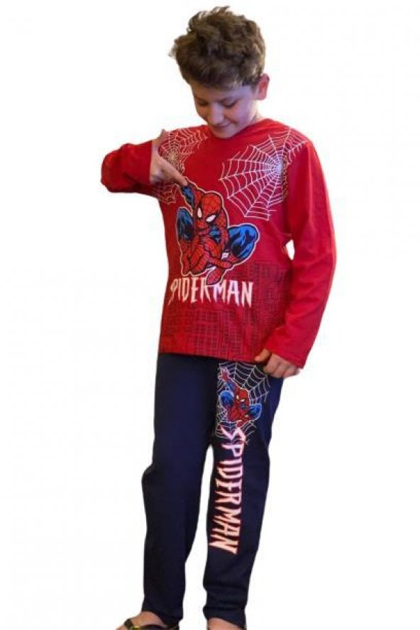 Erkek Çocuk Spiderman Baskılı Uzun Kol Kırmızı Pijama Takım