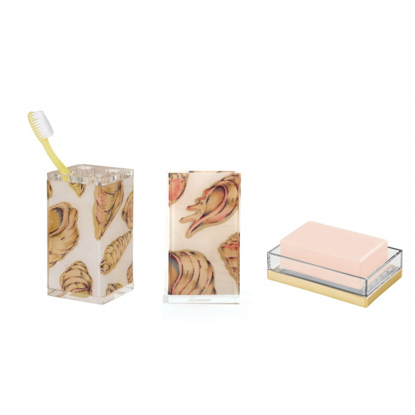 DENİZ KABUGU DESENLİ 3 LÜ BANYO SETİ - 3