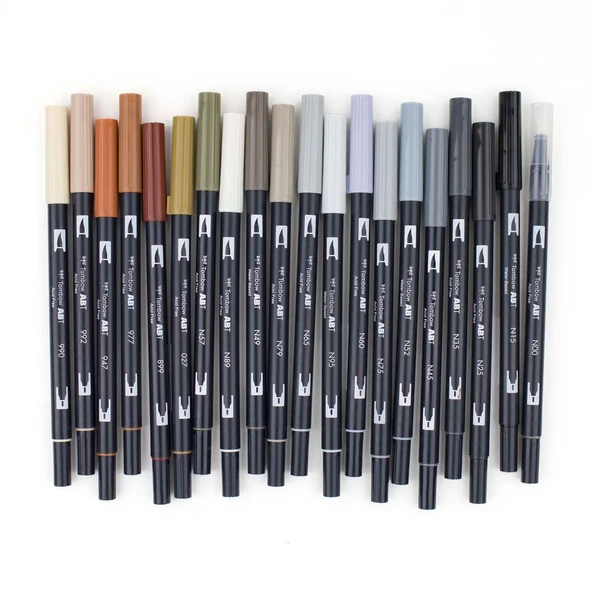 Tombow ABT Dual Brush Pen Grafik Kalemi 20'li Set - Neutral - Resim 2