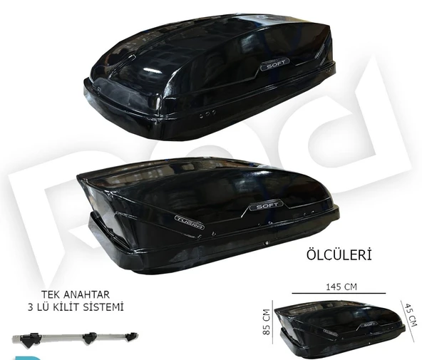 YMTRADE Araç Üstü Port,Tabut Bagaj 3 Kilitli Siyah 420 LT