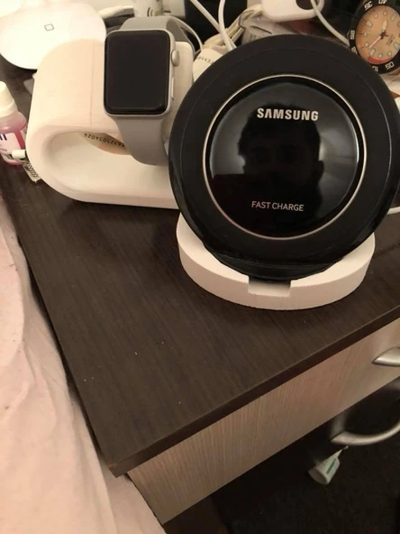Apple watch + resmi Samsung kablosuz hızlı şarj cihazı yuvası (Plastik Aparattır!!!)