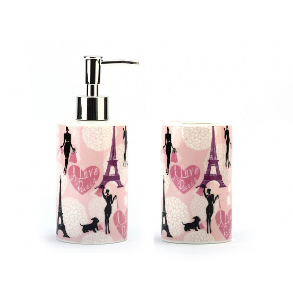 ZBOSP-C182 SIVI SABUNLUK VE DİŞ FIRÇALIK 2 Lİ BANYO SETİ PARİS MODEL SERAMİK - Resim 2