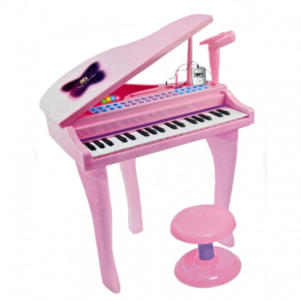 37 Tuşlu Mini Piano Mikrofonlu Ve Tabureli Çocuk Piyano Pembe-88022