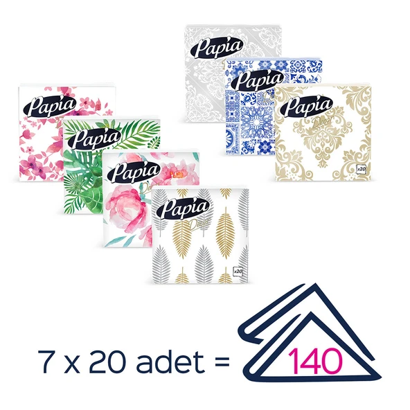 Papia Dekor 20'li Peçete (7 Paket x 20 Yaprak) ürün görseli 1