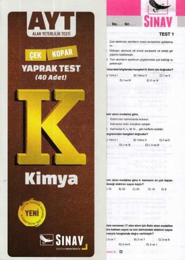 Sınav AYT Kimya Yaprak Test (Yeni)