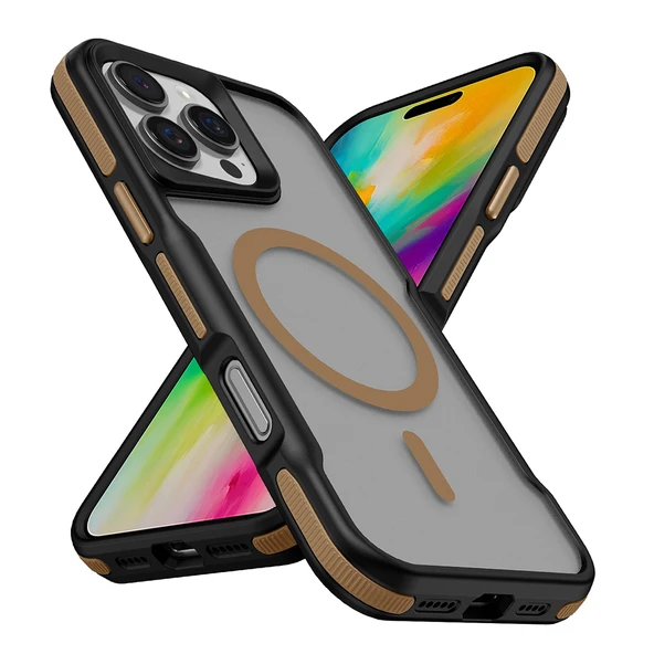 iPhone 16 Pro Kılıf M-safe Şarj Özellikli Renkli Kenar Airbag Şeritli Lamer Kılıf