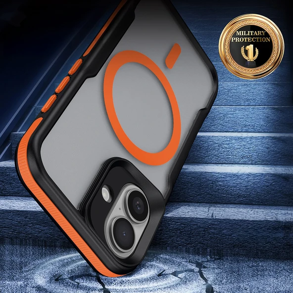 iPhone 16 Kılıf M-safe Şarj Özellikli Renkli Kenar Airbag Şeritli Lamer Kılıf - Resim 6