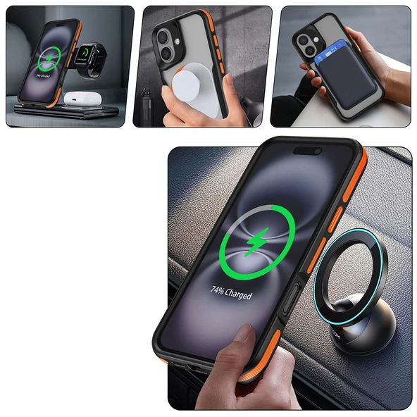 iPhone 16 Kılıf M-safe Şarj Özellikli Renkli Kenar Airbag Şeritli Lamer Kılıf - Resim 9