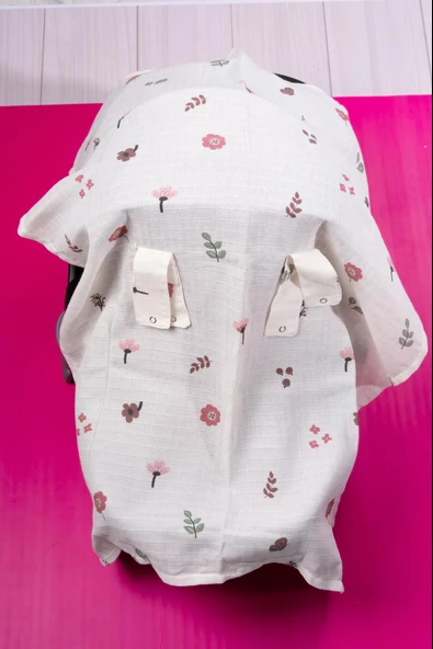 Çiçek Desenli Müslin Puset Örtüsü Krem ürün görseli