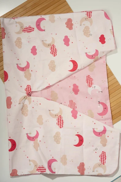 Bulut ve Ay Desenli Pamuklu Puset Örtüsü – Pembe - 2