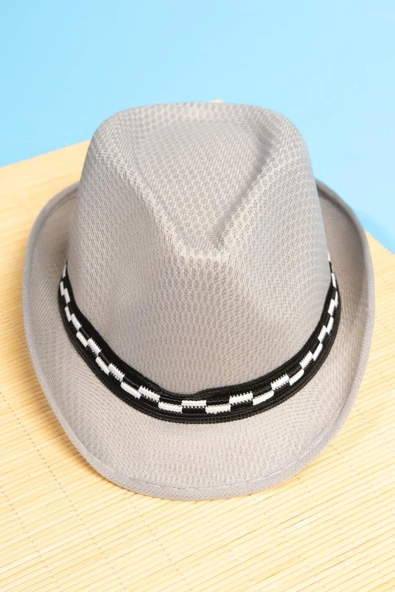 Yazlık Örgü Fedora Şapka Gri - 4