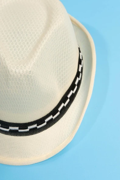 Yazlık Örgü Fedora Şapka Krem - 3