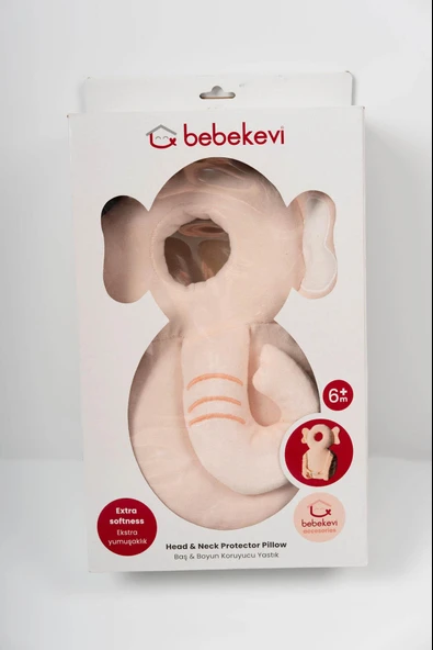 Ekstra Yumuşak Fil Desenli Baş & Boyun Koruyucu Yastık Pembe – 6 Ay+