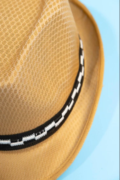 Yazlık Örgü Fedora Şapka Hardal - 4
