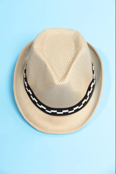 Yazlık Örgü Fedora Şapka Bej