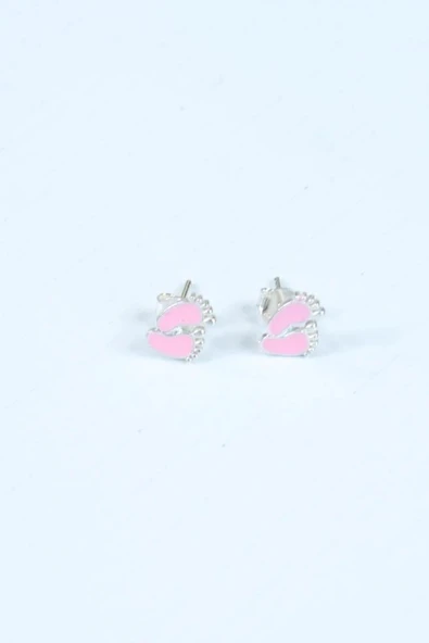 Bebek Ayağı Gümüş Küpe Pembe