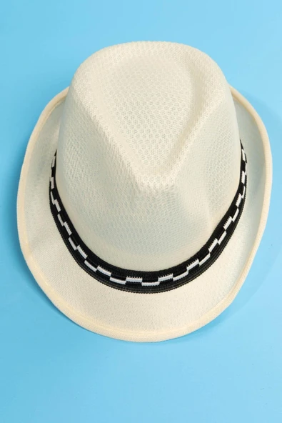 Yazlık Örgü Fedora Şapka Krem