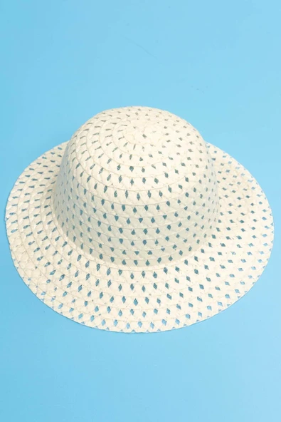 Hasır Görünümlü Kız Çocuk Şapkası Krem