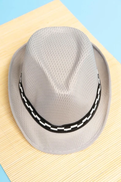 Yazlık Örgü Fedora Şapka Gri