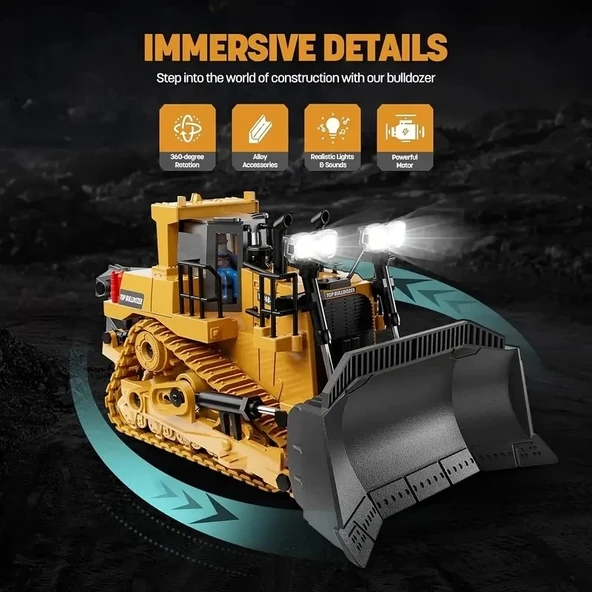 Uzaktan Kumandalı Buldozer Işıklı İnşaat Aracı 7-12 Yaş Erkek Çocuklar İçin - 3