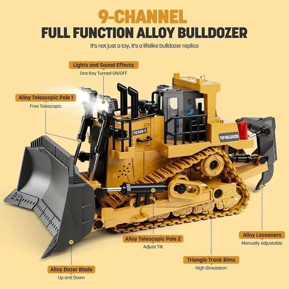 Uzaktan Kumandalı Buldozer Işıklı İnşaat Aracı 7-12 Yaş Erkek Çocuklar İçin - 5