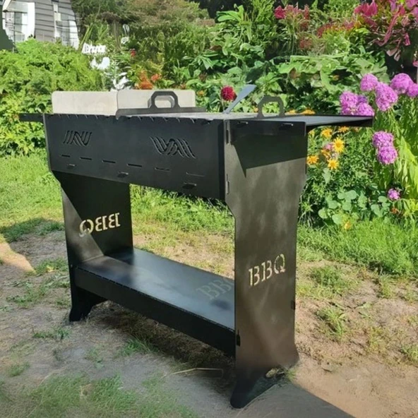 Ayaklı Barbekü Büyük Portatif Mangal ve Izgaraları - Resim 3