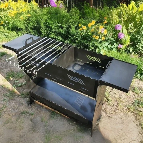 Ayaklı Barbekü Büyük Portatif Mangal ve Izgaraları - Resim 6