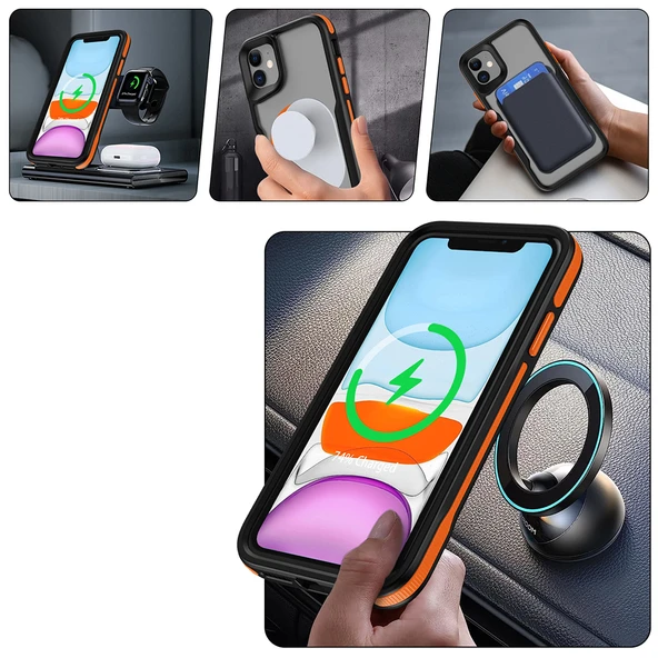 iPhone 11 Kılıf M-safe Şarj Özellikli Renkli Kenar Airbag Şeritli Lamer Kılıf - Resim 8