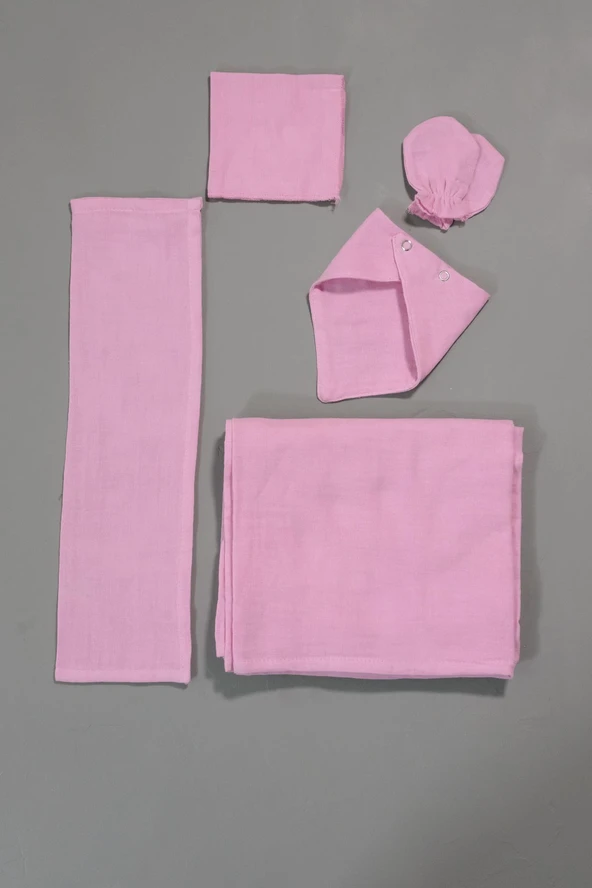 5'li Parça Müslin Yenidoğan Yazlık Battaniye Takımı Pembe