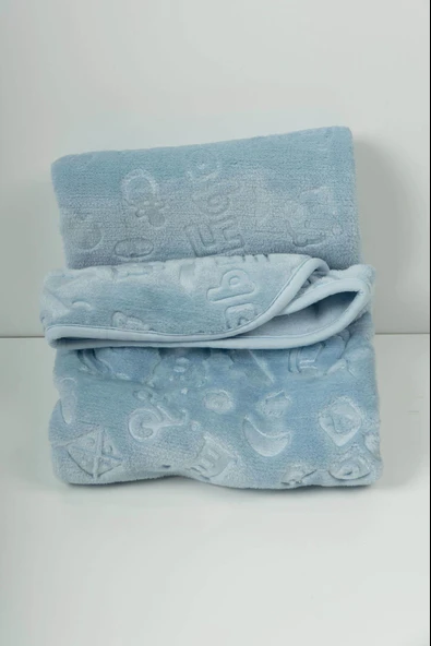 Kabartma Desenli Peluş Bebek Battaniyesi Mavi - 2