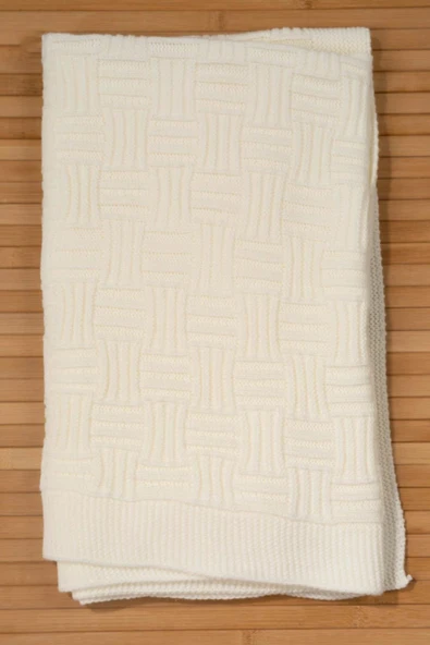 Desenli Örgü Dokulu Bebek Battaniyesi Krem (85 x 90) - 2