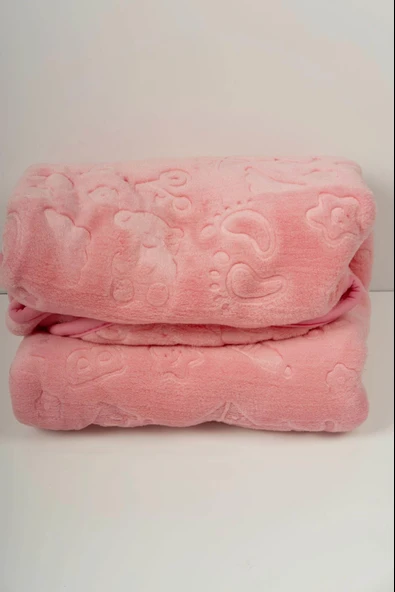 Kabartma Desenli Peluş Bebek Battaniyesi Pembe