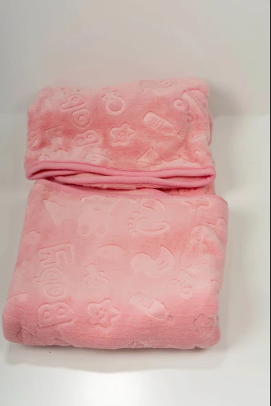 Kabartma Desenli Peluş Bebek Battaniyesi Pembe - 2