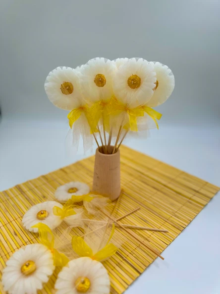 Byr Vazoda 6'lı Ayçiçeği Dekoratif Mum 3D