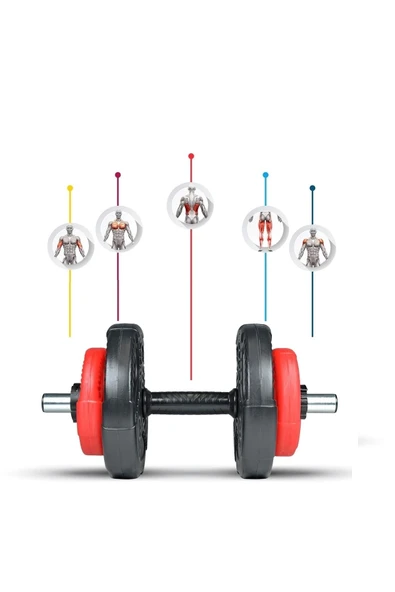 Spor 10 Kg(2 X 5KG) Grip Plate Dumbbell Set Kırmızı Siyah - 4