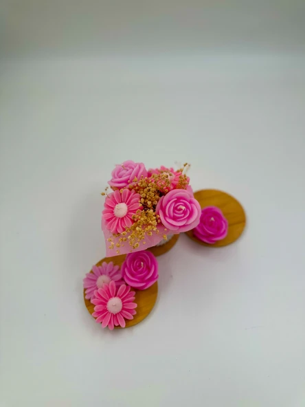 Vazoda Papatya Gül 4'lü Pembe Dekoratif Mum