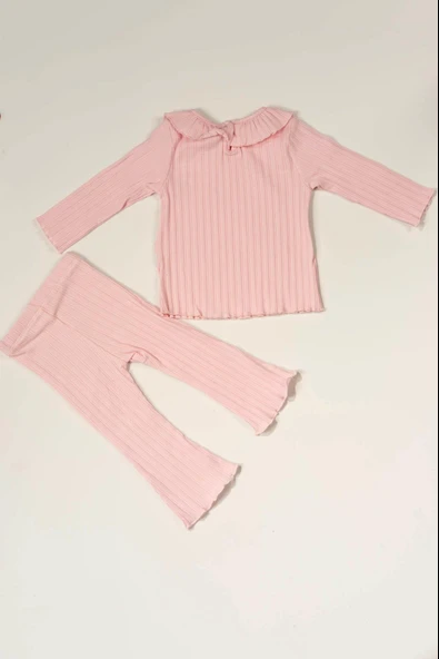 Fırfır Yakalı 2'li Kız Bebek Ribana Takım Pembe - 2
